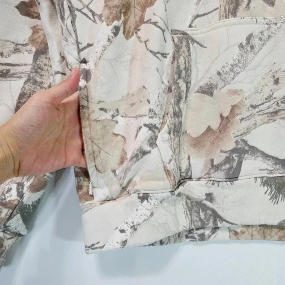 Hollister Boxy Fit Real Tree Fleece Hoodie Mens M Camo Sweatshirt Cream Y2K Zip - Picture 10 of 15